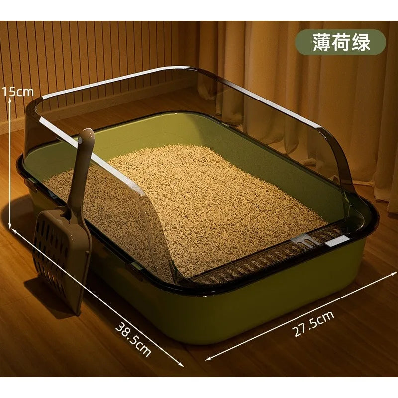 Semi-Covered Cat Litter Box with Scoop Odor Control