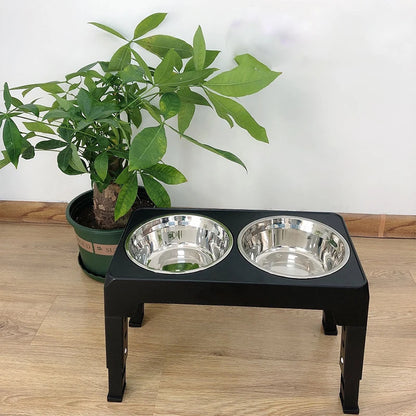 Adjustable Elevated Dog Feeder Stand with Stainless Steel Bowls