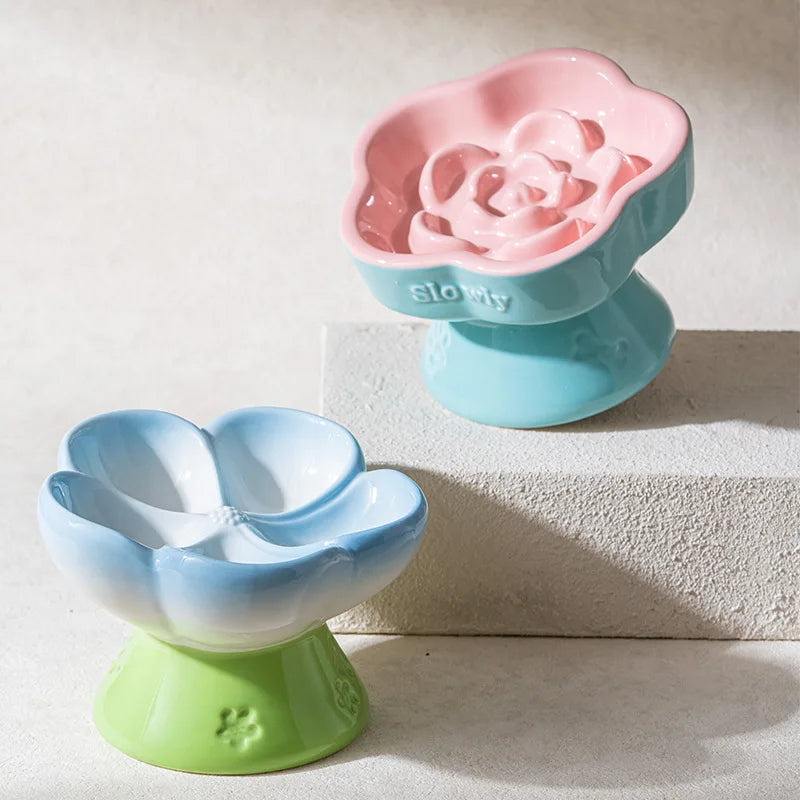 Elevated Ceramic Slow Feeder Bowl for Cats and Dogs