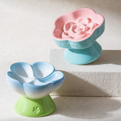 Elevated Ceramic Slow Feeder Bowl for Cats and Dogs