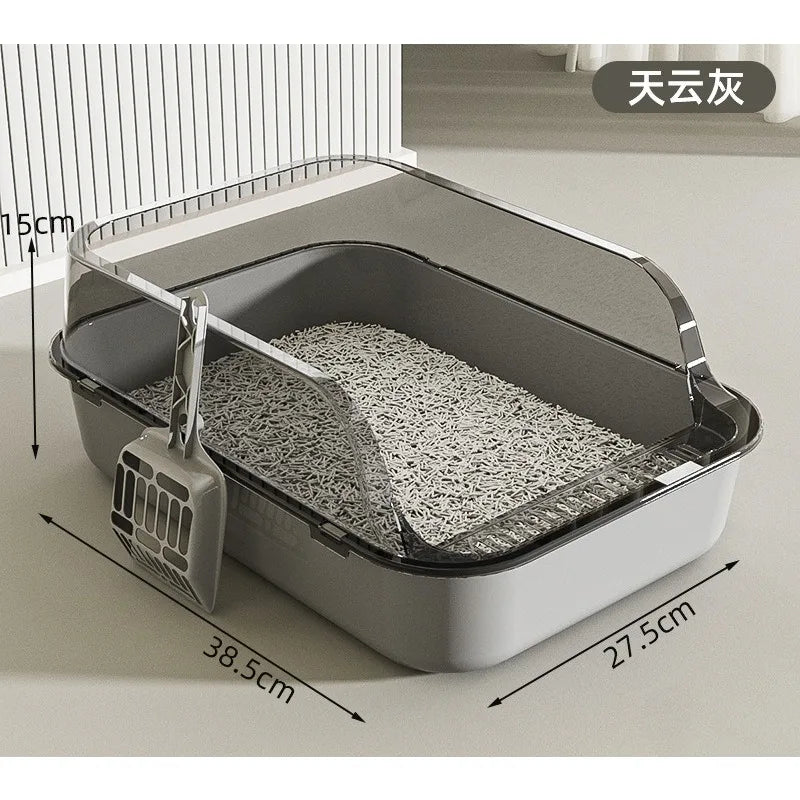 Semi-Covered Cat Litter Box with Scoop Odor Control