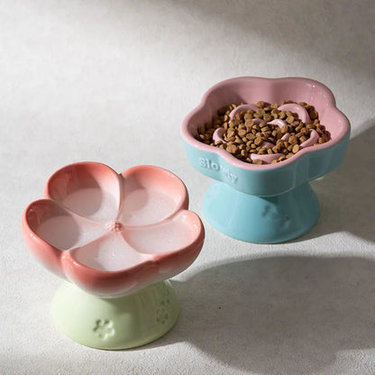 Elevated Ceramic Slow Feeder Bowl for Cats and Dogs