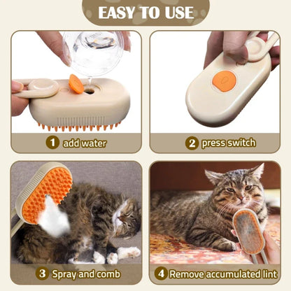 3-in-1 Steam Cat Brush for Grooming and Hair Removal