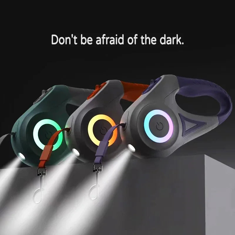 LED Retractable Dog Leash with Light for Walking