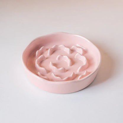 Ceramic Elevated Slow Feeder Bowl for Cats and Dogs