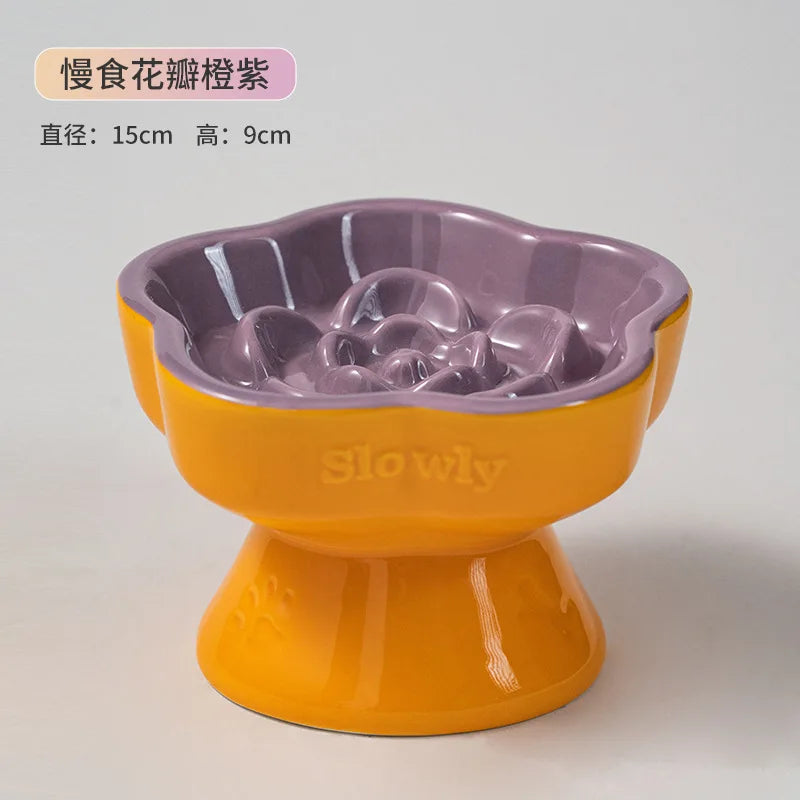 Elevated Ceramic Slow Feeder Bowl for Cats and Dogs