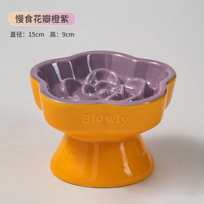 Elevated Ceramic Slow Feeder Bowl for Cats and Dogs