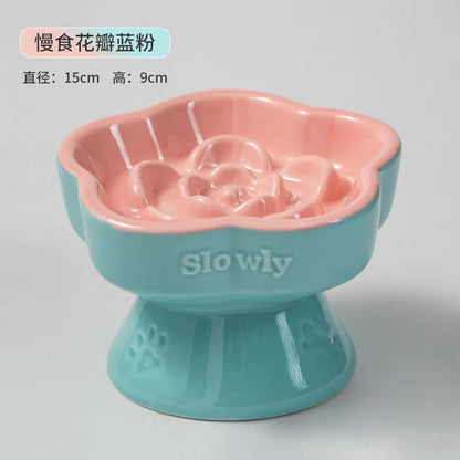 Elevated Ceramic Slow Feeder Bowl for Cats and Dogs