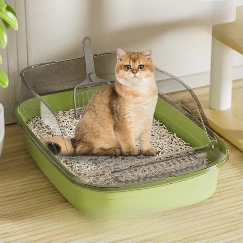 Semi-Covered Cat Litter Box with Scoop Odor Control