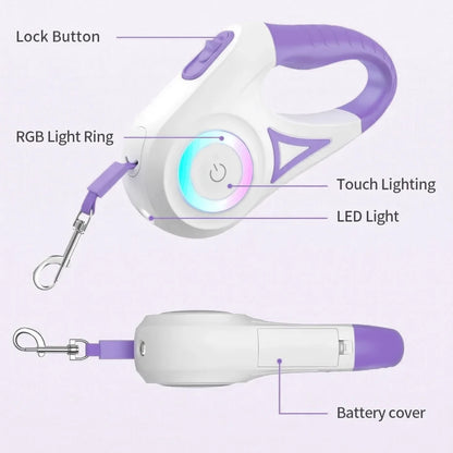 LED Retractable Dog Leash with Light for Walking