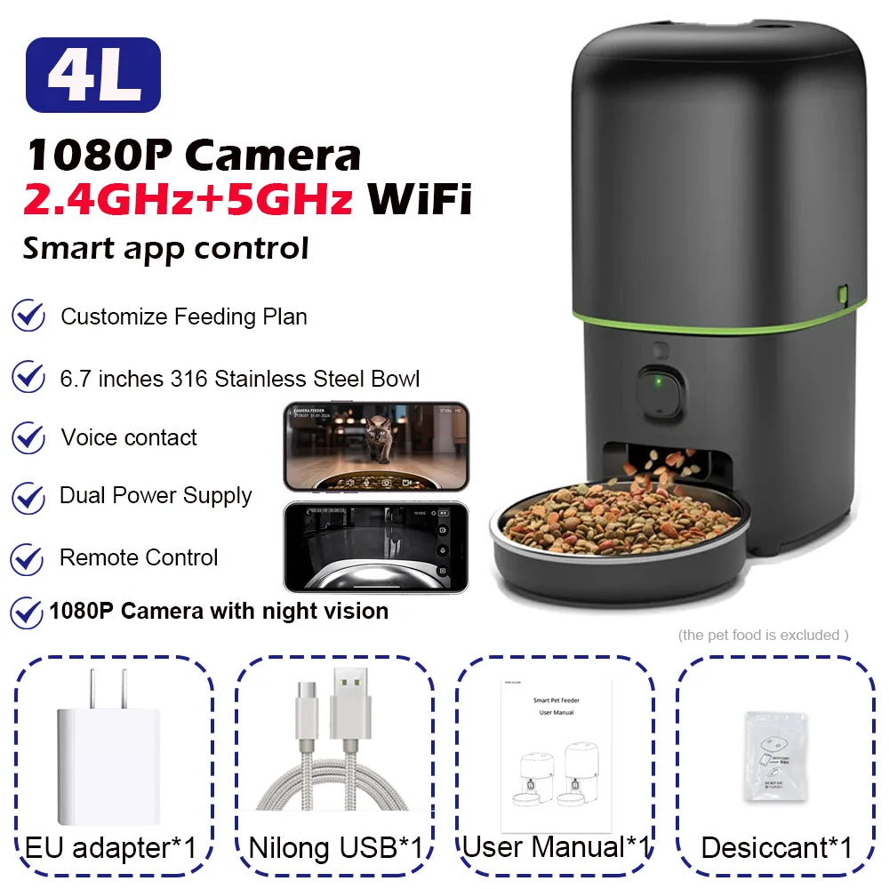 Smart Automatic Cat Feeder with Camera WiFi App Control