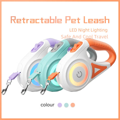 LED Retractable Dog Leash with Light for Walking