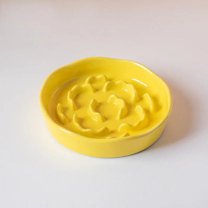 Ceramic Elevated Slow Feeder Bowl for Cats and Dogs