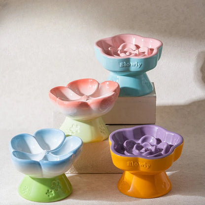 Elevated Ceramic Slow Feeder Bowl for Cats and Dogs
