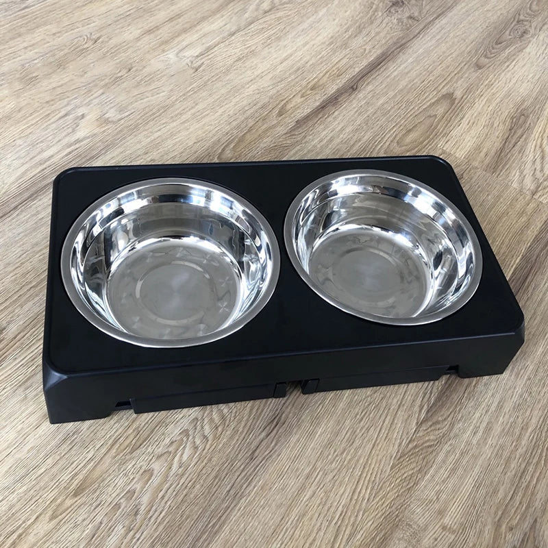 Adjustable Elevated Dog Feeder Stand with Stainless Steel Bowls