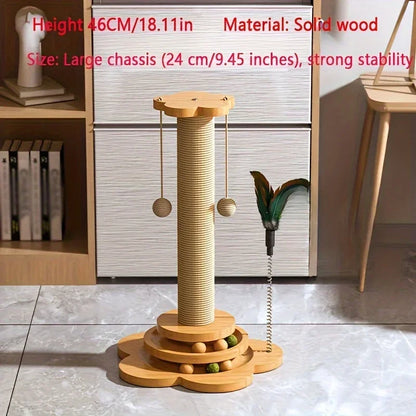 Solid Wood Cat Scratching Post with Teaser Toy