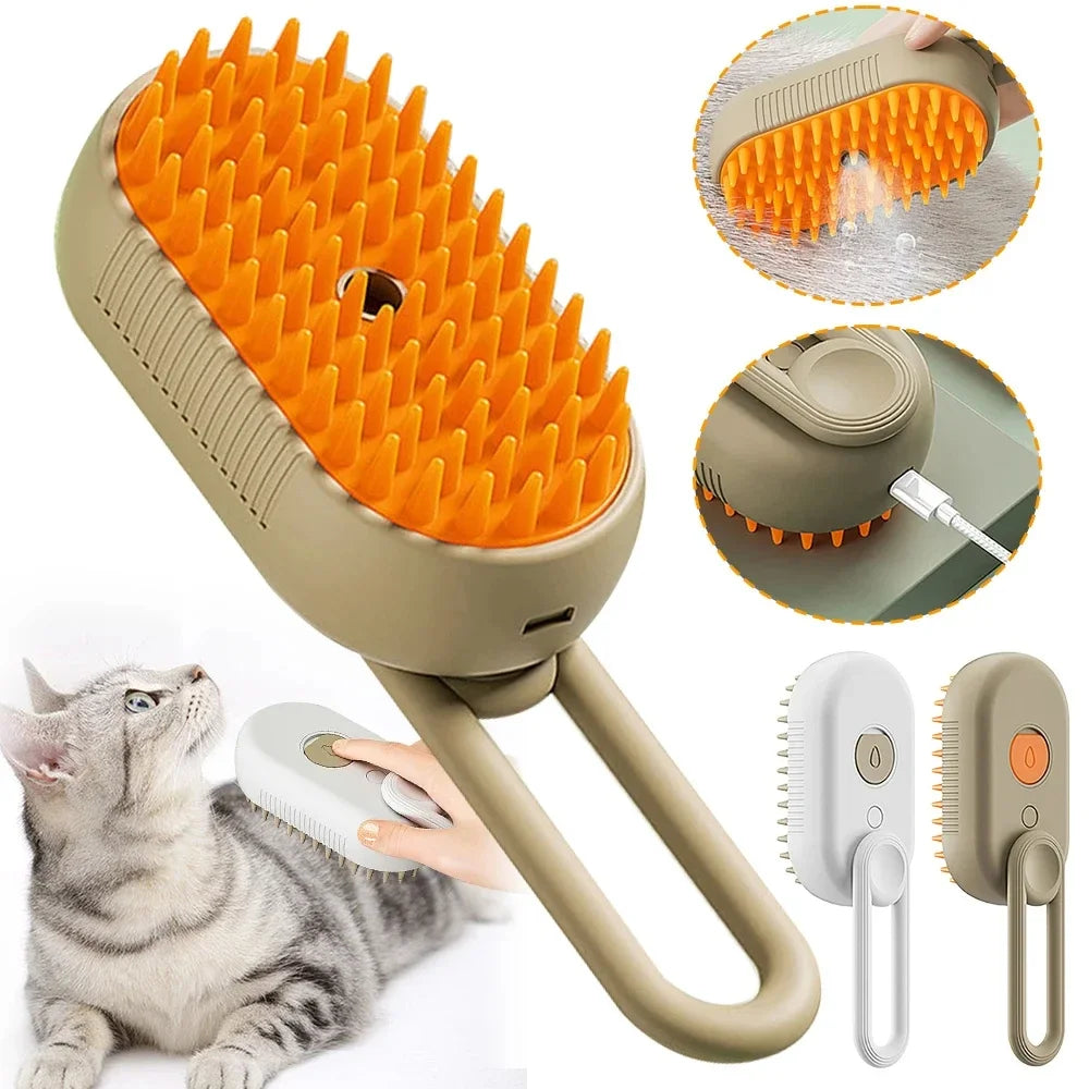 3-in-1 Steam Cat Brush for Grooming and Hair Removal