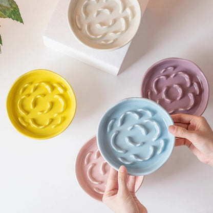 Ceramic Elevated Slow Feeder Bowl for Cats and Dogs