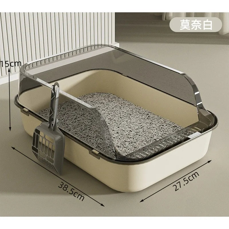 Semi-Covered Cat Litter Box with Scoop Odor Control