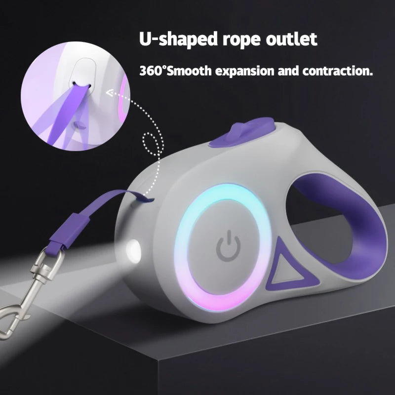 LED Retractable Dog Leash with Light for Walking