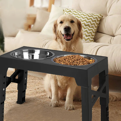 Adjustable Elevated Dog Feeder Stand with Stainless Steel Bowls