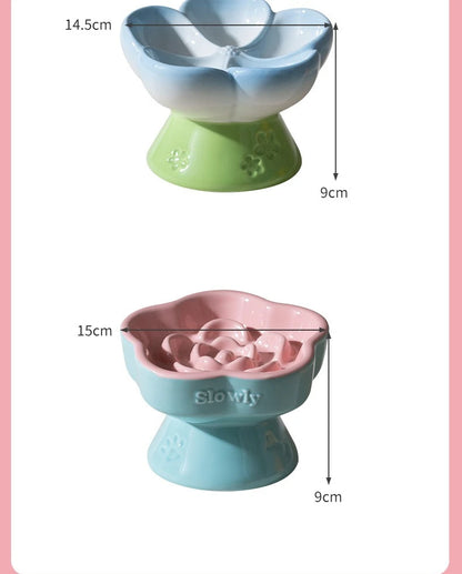 Elevated Ceramic Slow Feeder Bowl for Cats and Dogs