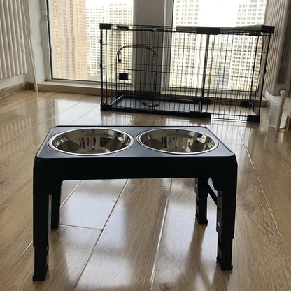 Adjustable Elevated Dog Feeder Stand with Stainless Steel Bowls