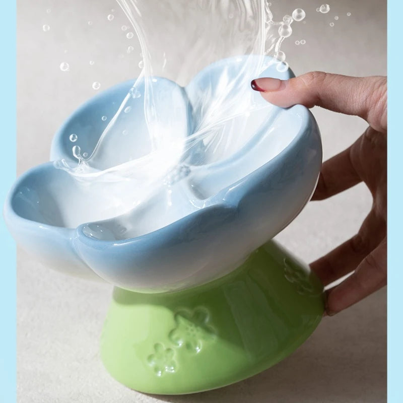 Elevated Ceramic Slow Feeder Bowl for Cats and Dogs